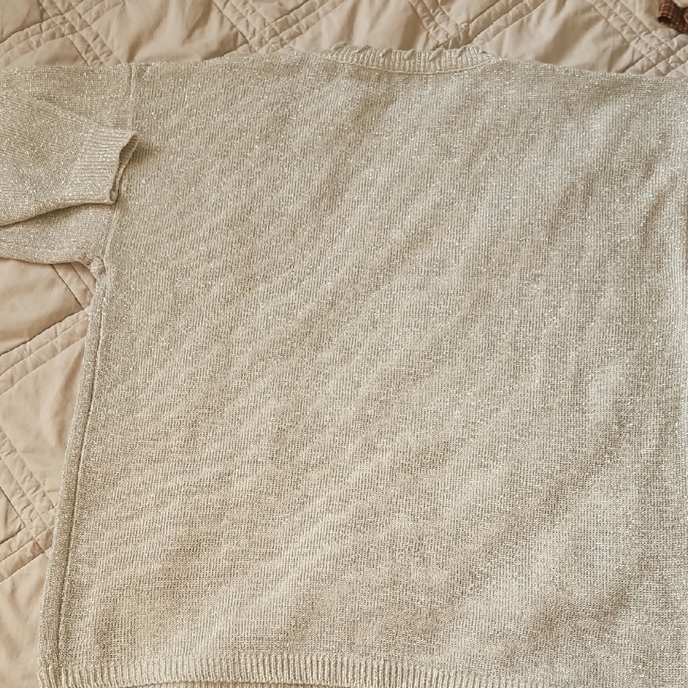 Vintage Shenanigans Cream Metallic Sweater M Shimmer Knit Y2K - Picture 7 of 8